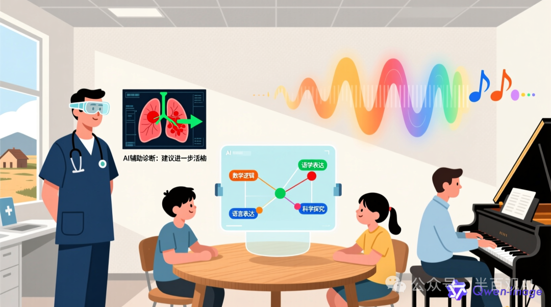 AI辅助诊断界面与儿童多元能力发展插画