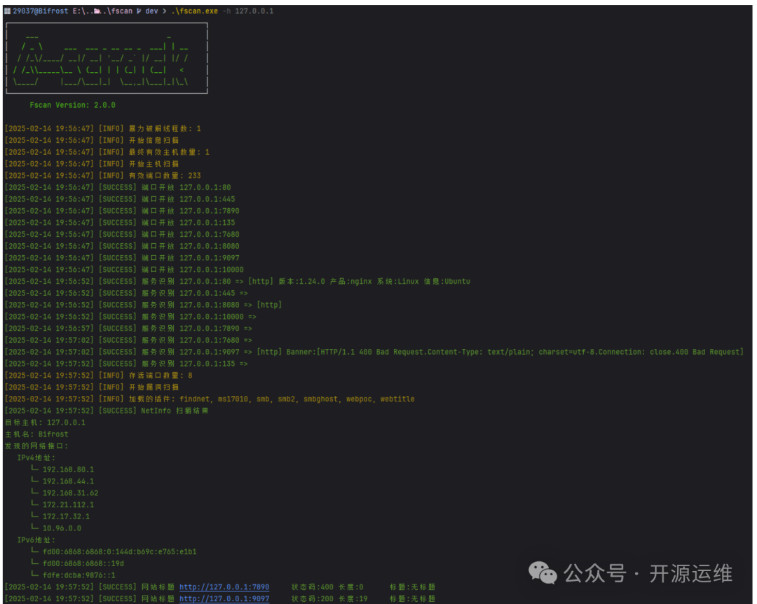 fscan端口扫描与服务识别示例