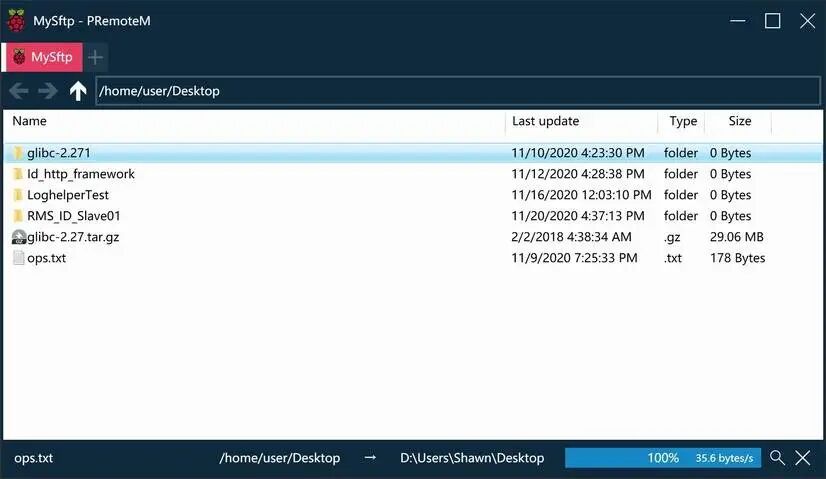 1Remote SFTP 文件传输会话,双栏拖拽式操作