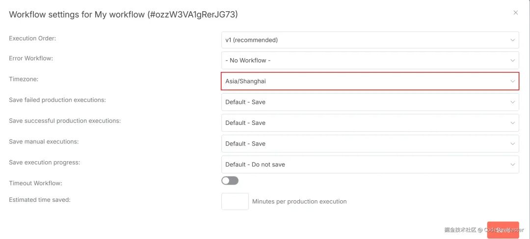 在工作流设置中选择时区