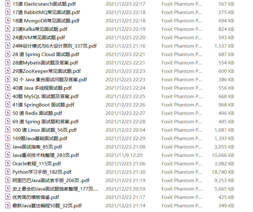 Java技术面试题与学习手册PDF文件列表