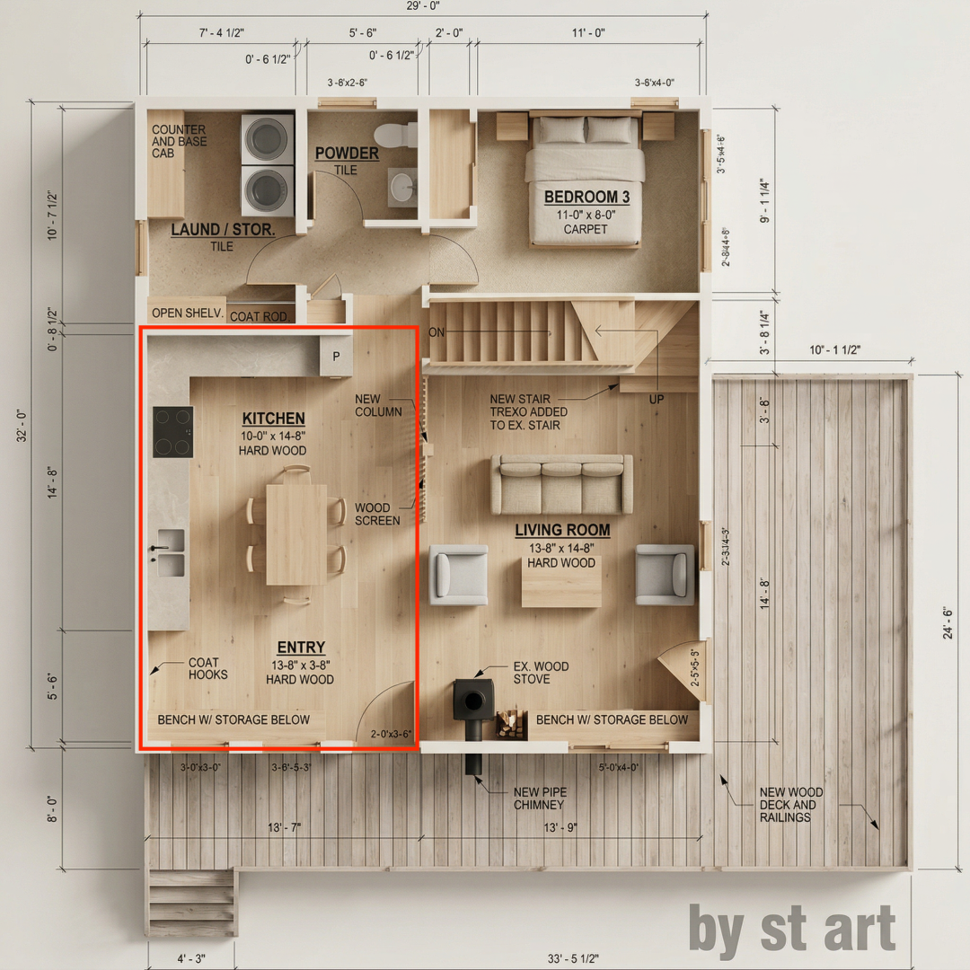 标出厨房与玄关的平面图