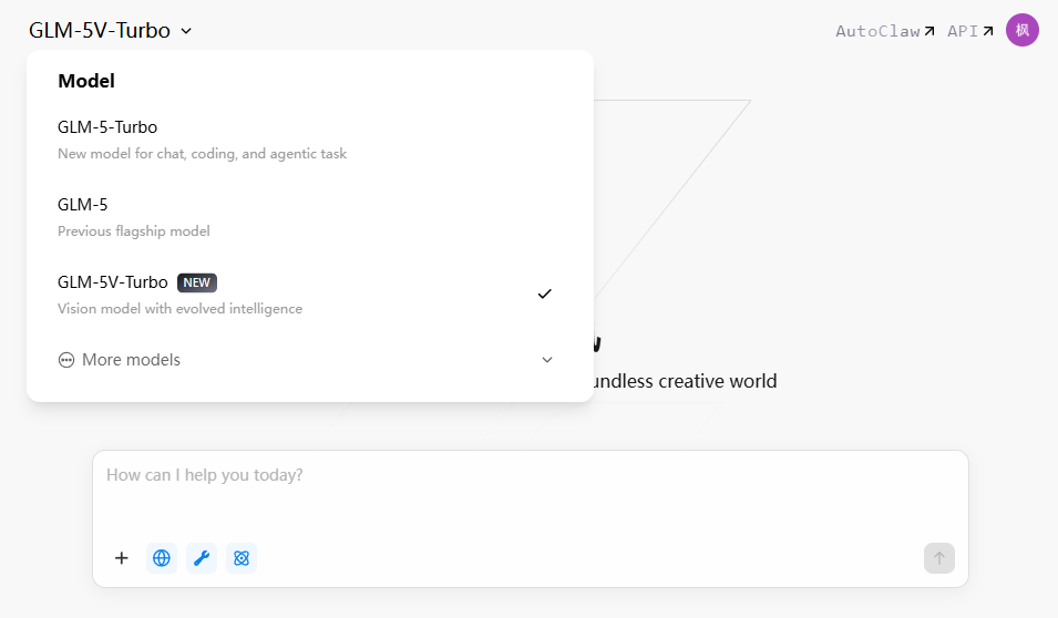 GLM-5V-Turbo模型选择界面