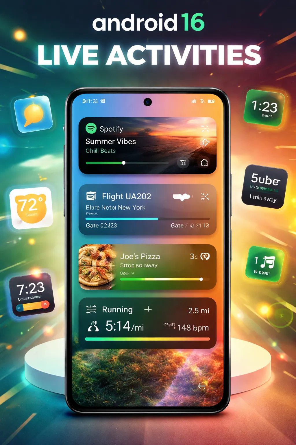 Android 16 Live Activities 功能宣传图