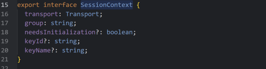SessionContext接口定义代码截图，缺少userId字段
