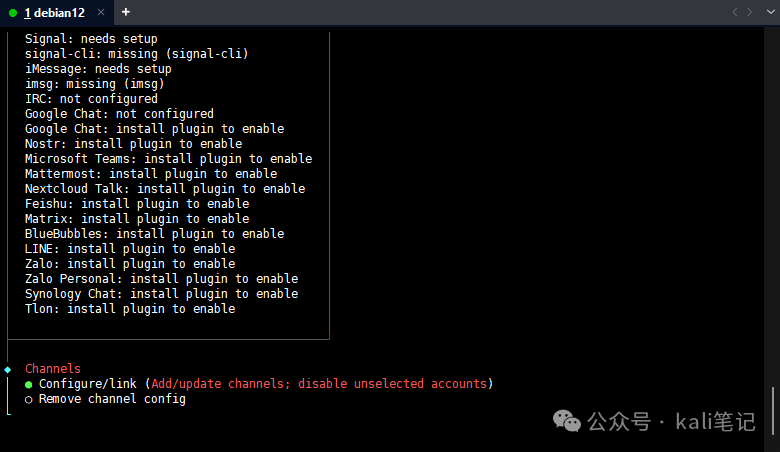 OpenClaw频道列表，选择Feishu进行配置