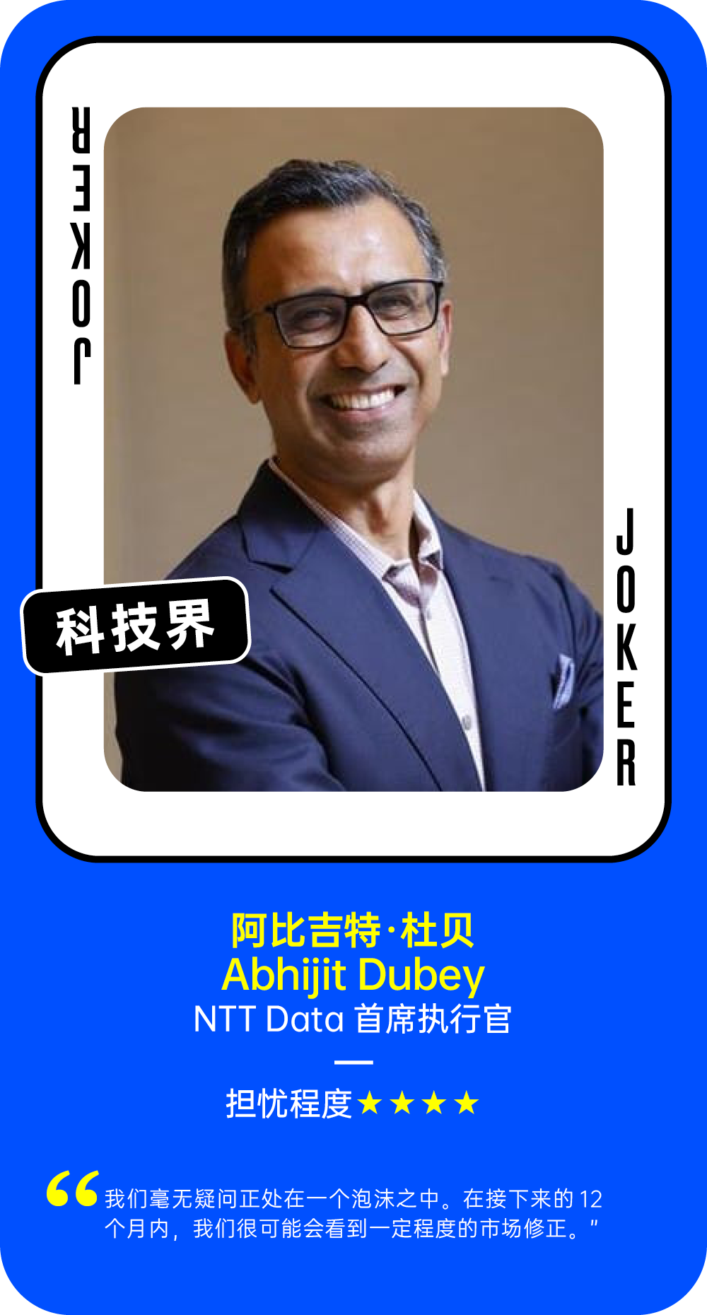 阿比吉特·杜贝关于AI泡沫的担忧程度观点卡