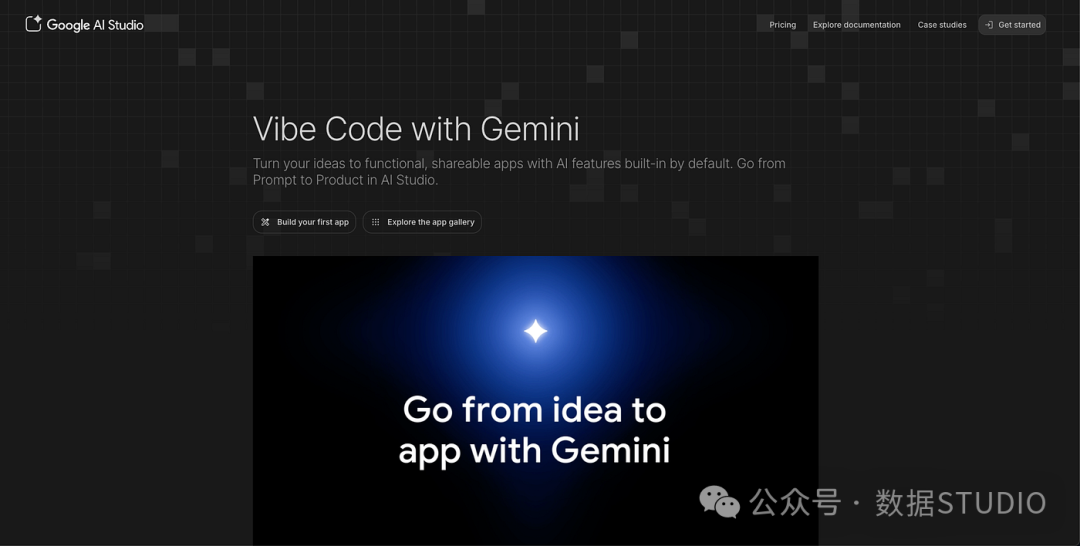 Google AI Studio 首页展示Gemini模型开发功能