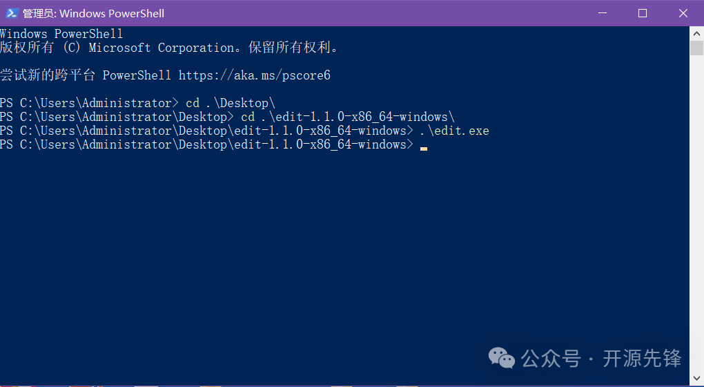 PowerShell中直接运行Edit程序
