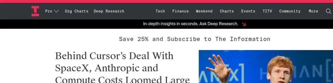 The Information 报道截图：Behind Cursor's Deal With SpaceX headline