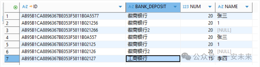 Oracle 测试表数据预览