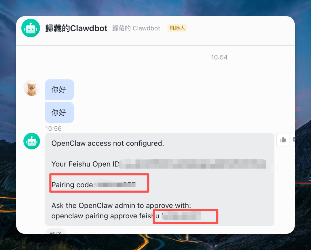 飞书机器人返回配对码