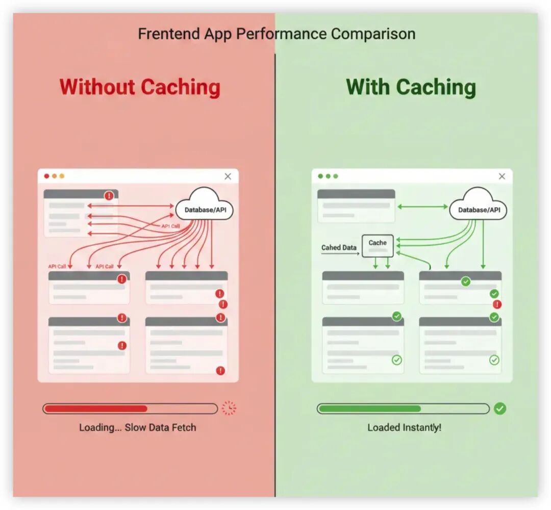 前端应用有无缓存性能对比示意图
