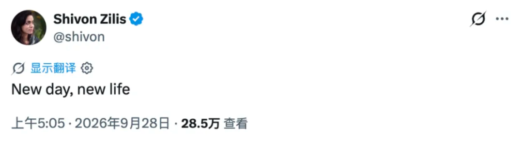 Shivon Zilis发布New day new life帖子