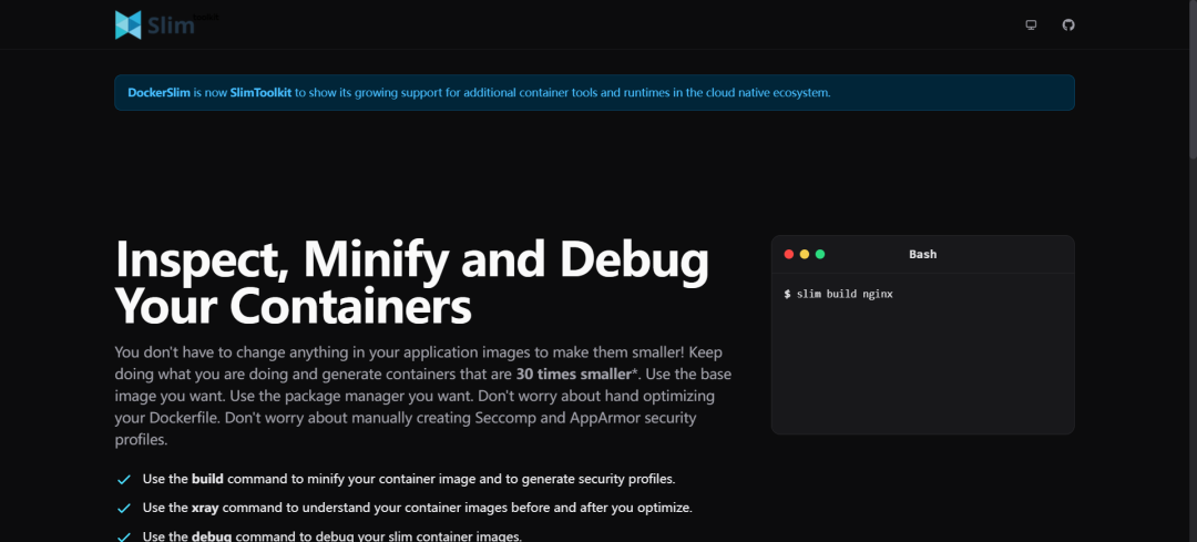 SlimToolkit 官网功能介绍截图