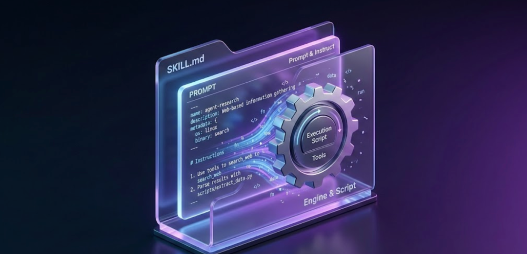 Skills工作机制示意图:SKILL.md文件结构、提示词与执行脚本