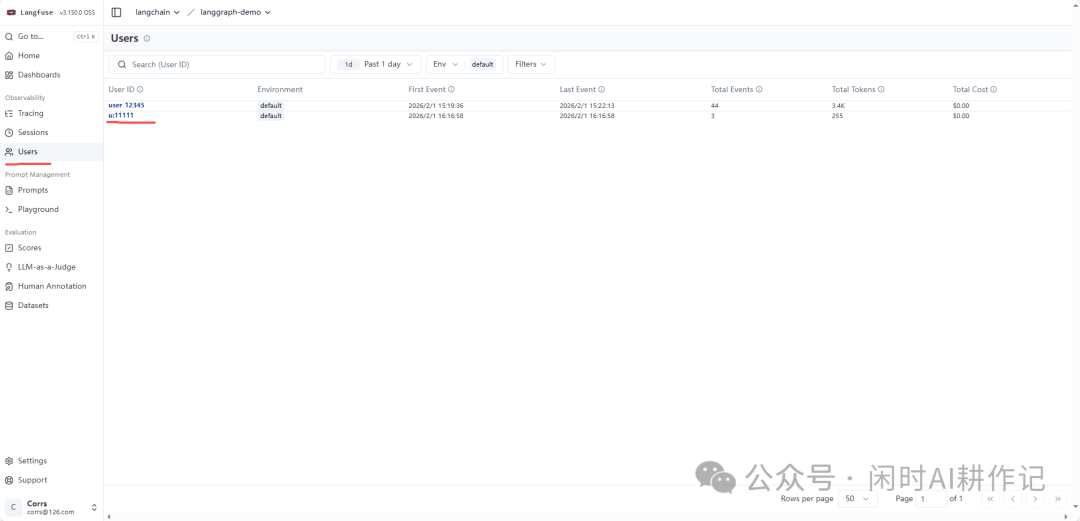 Langfuse用户管理列表