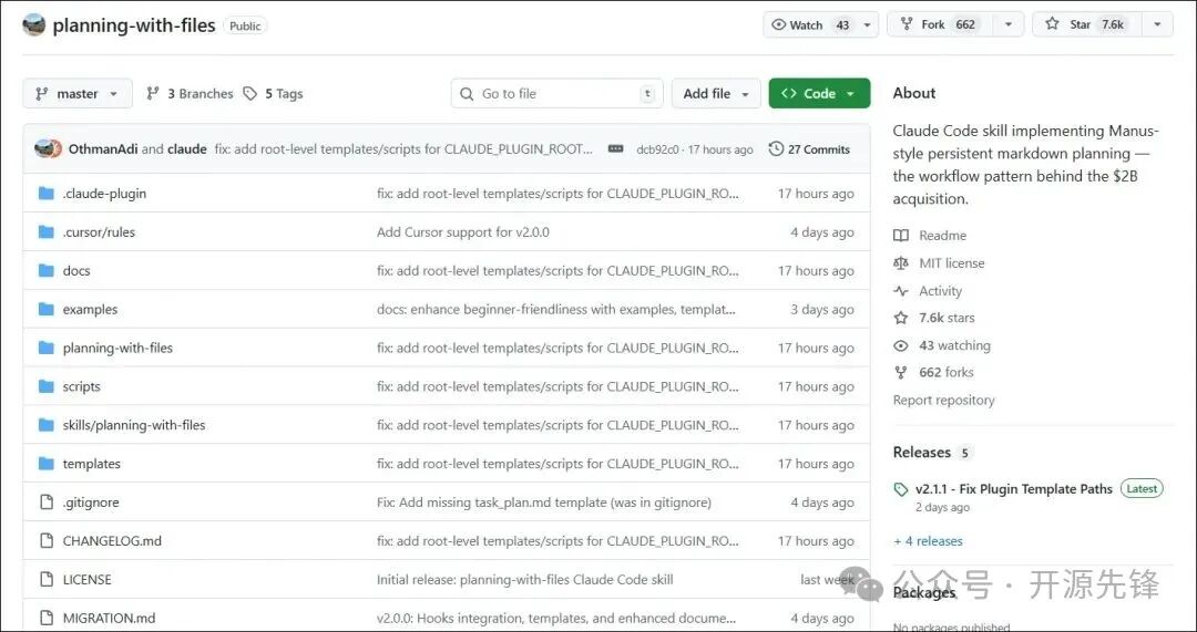 planning-with-files 项目 GitHub 页面