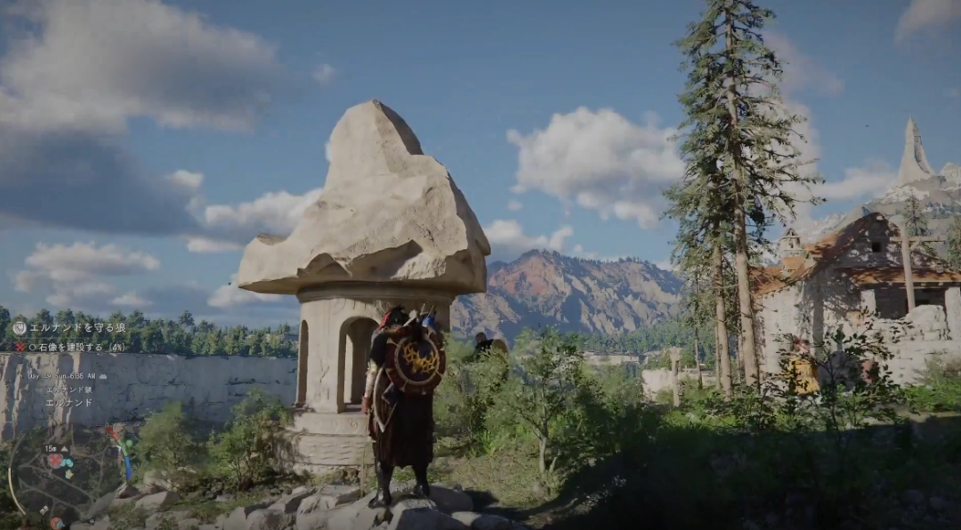 游戏中NPC建造雕像的过程截图