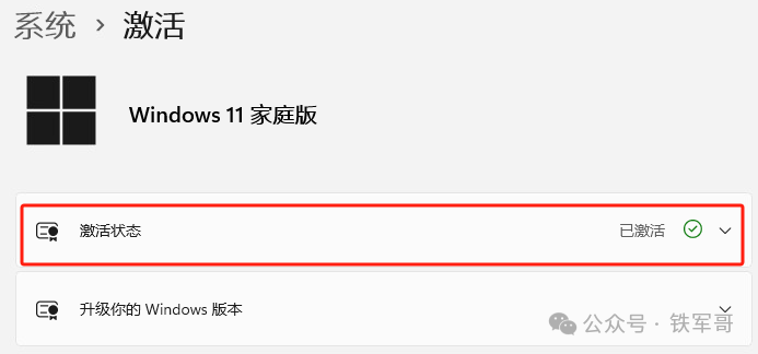Windows 11 家庭版激活状态