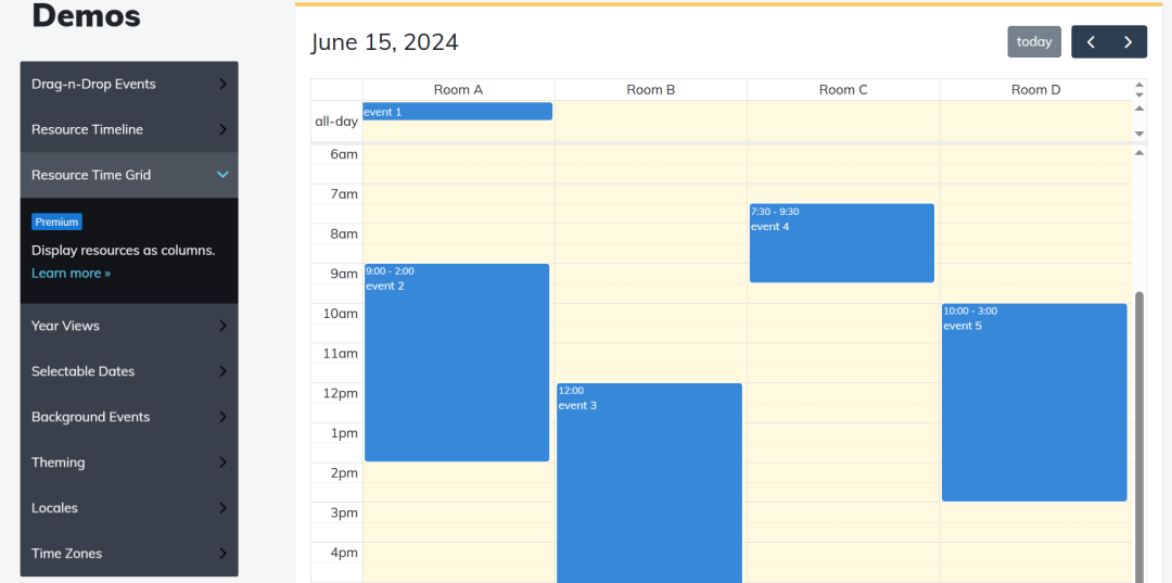 FullCalendar 资源时间网格视图