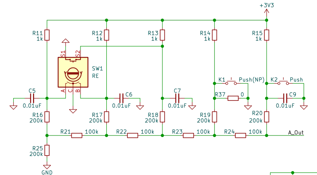 旋转编码器与按键的电阻网络电路图
