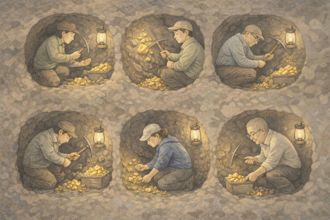 象征在垂直领域挖掘价值的矿工插画