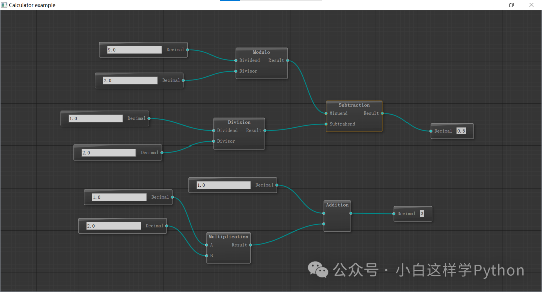 qtpynodeeditor实现的计算器节点流程图示例