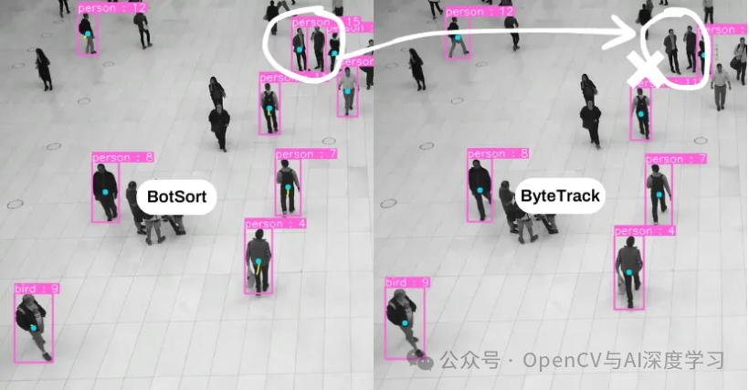 BoT-SORT与ByteTrack在人群场景下的跟踪效果对比