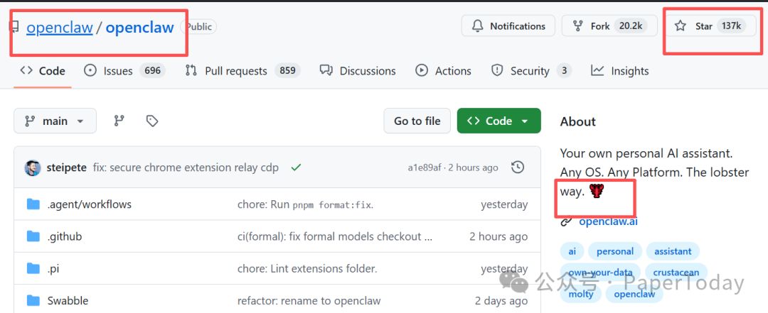 OpenClaw项目GitHub主页截图
