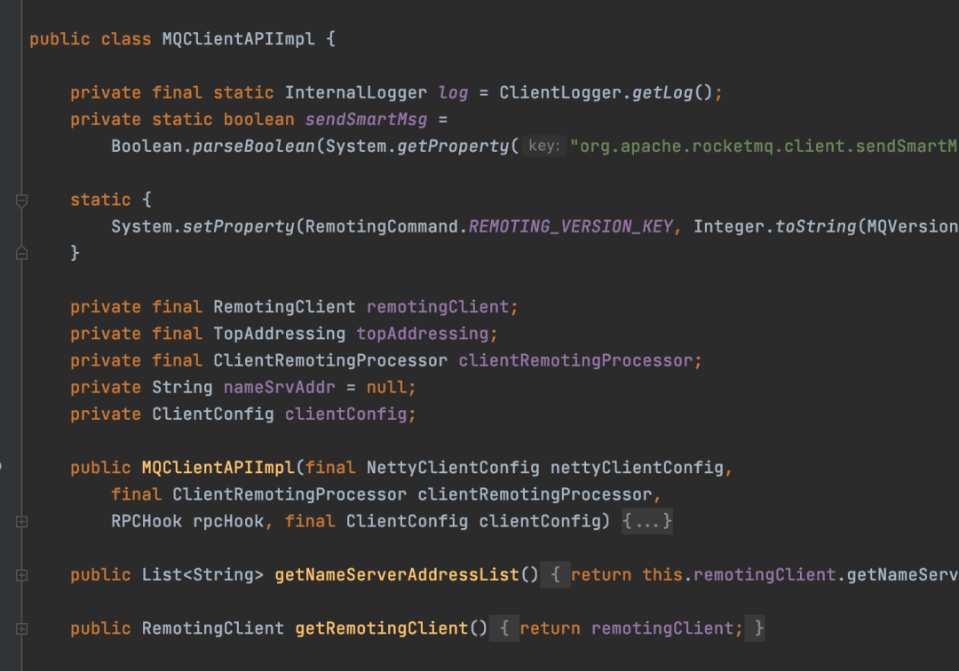 RocketMQ MQClientAPIImpl 类代码截图
