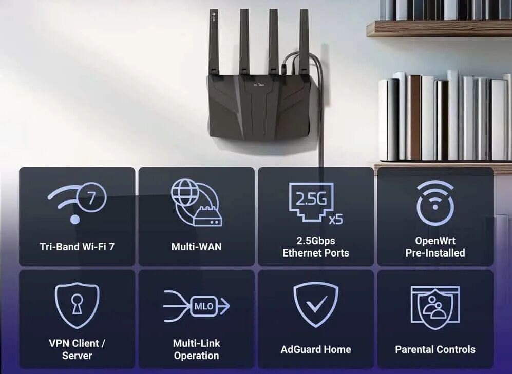 支持三频Wi-Fi 7的多天线无线路由器示例