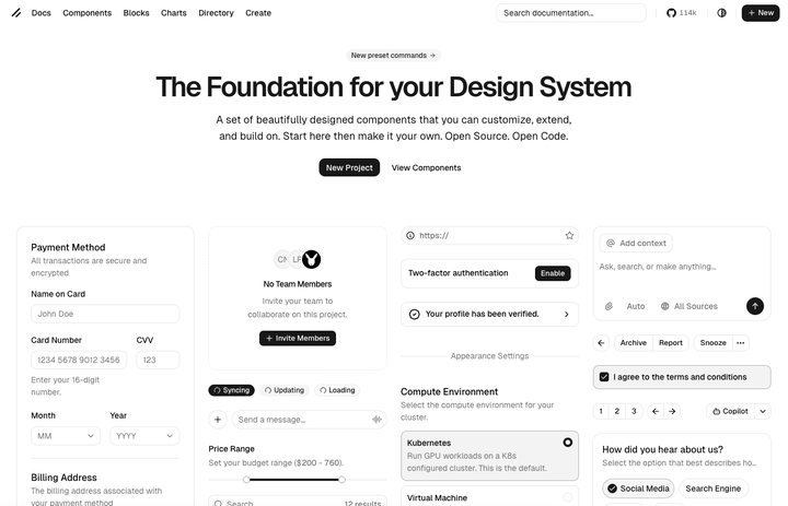 shadcn/ui 组件库界面展示