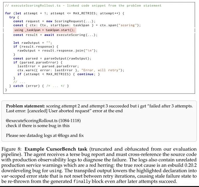 CursorBench 诊断任务示例代码与问题描述截图