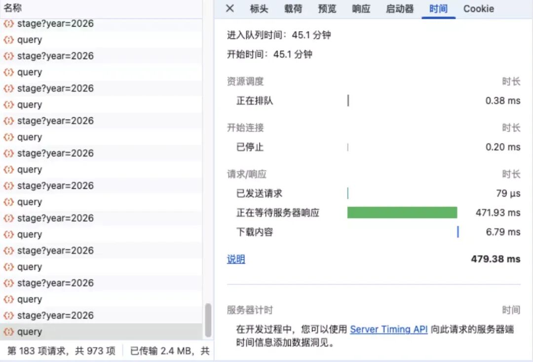 首次深度分页响应时间线(479ms)