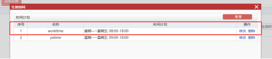 时间计划列表,worktime为工作日08:00-18:00,yxtime为工作日09:00-18:00