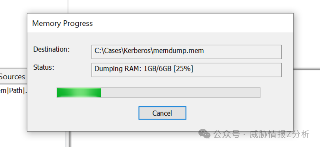 内存转储进度窗口