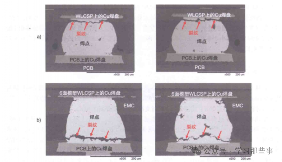 WLCSP焊点失效截面显微对比图