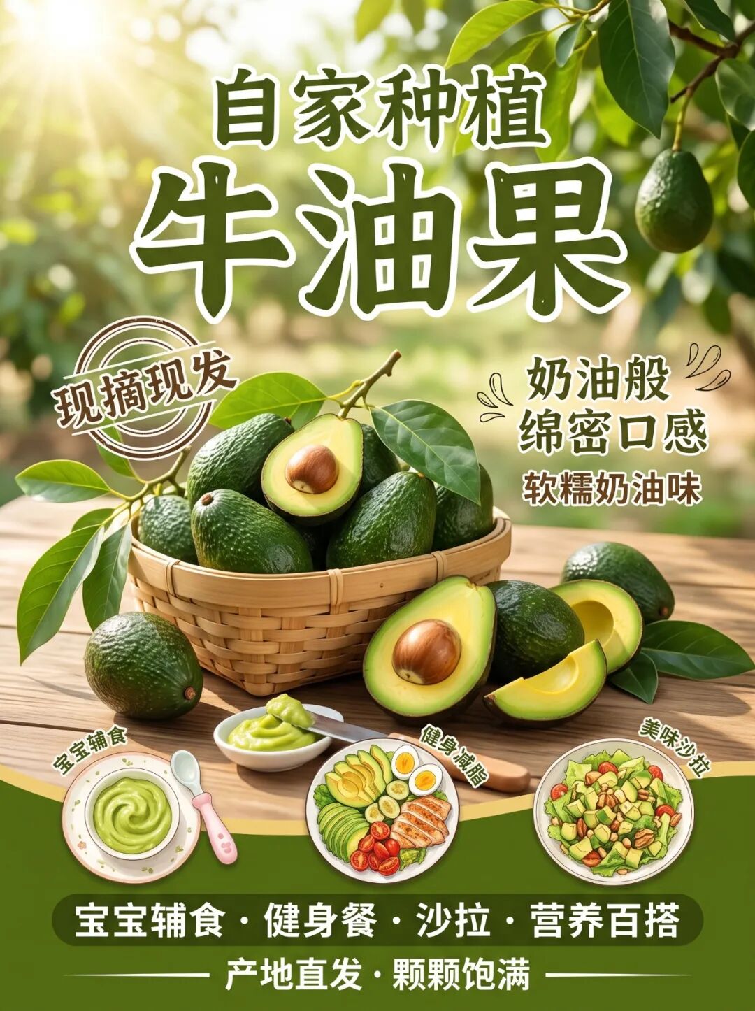 Nano Banana 2.1 生成的中文海报:牛油果