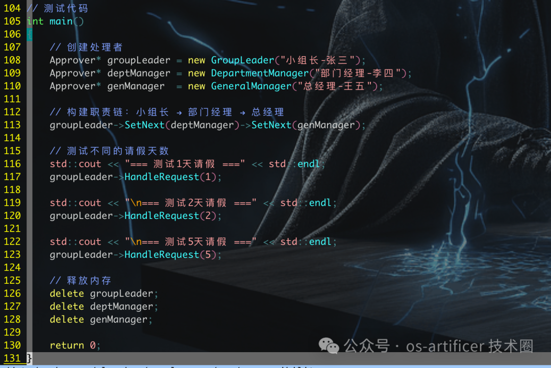 构建与测试职责链的C++主函数代码