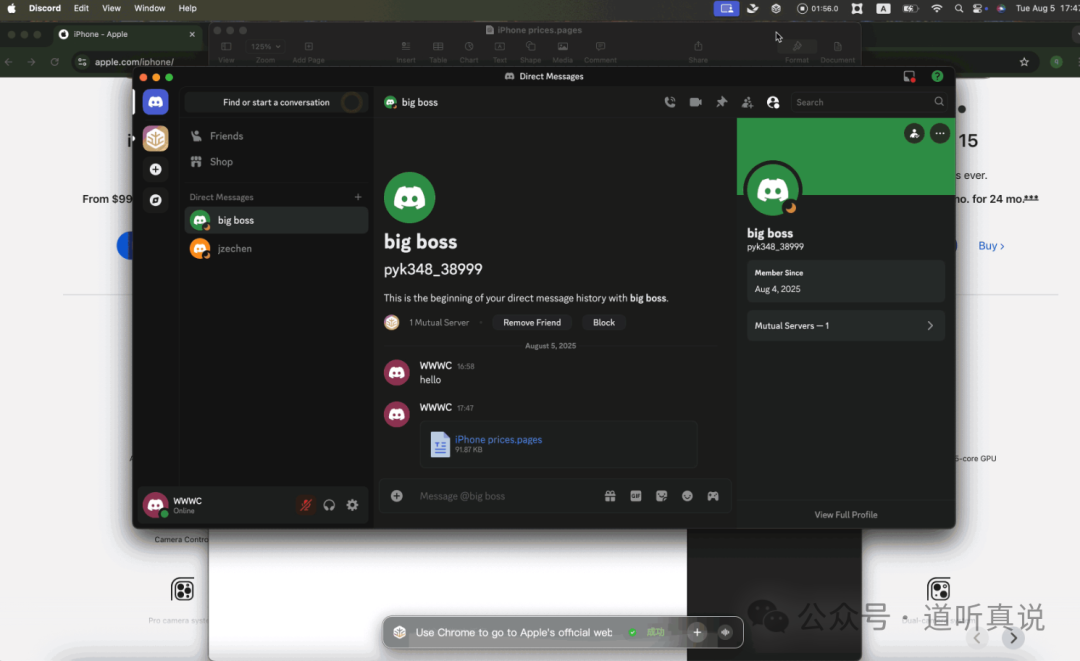 Discord聊天界面截图，显示文件传输和用户资料