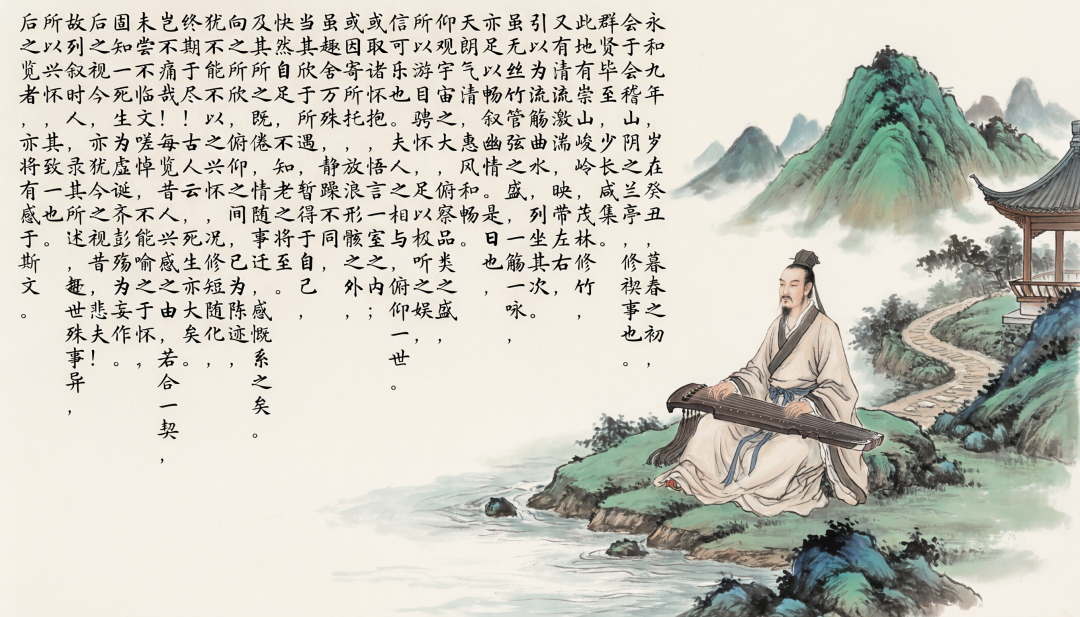 Qwen-Image-2.0生成的《兰亭集序》书法配图