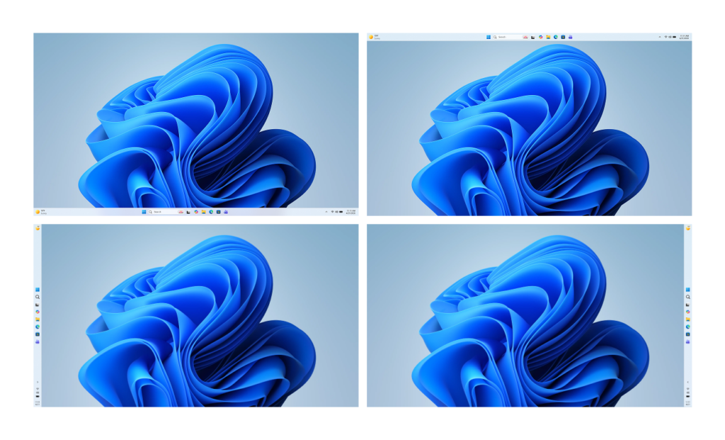 Windows 11 任务栏可放置在屏幕顶部、底部、左侧、右侧的示意图