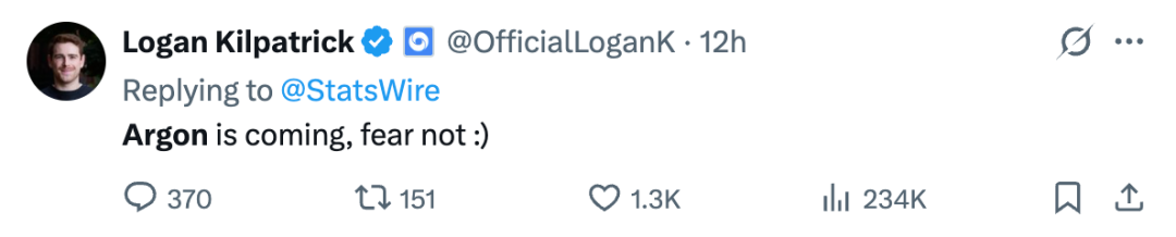 Logan Kilpatrick 推文确认 Argon 即将到来