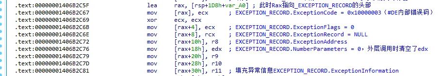 填充 EXCEPTION_RECORD 结构体字段