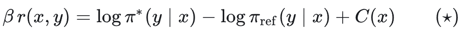 奖励函数用最优策略和参考策略对数概率表示的公式