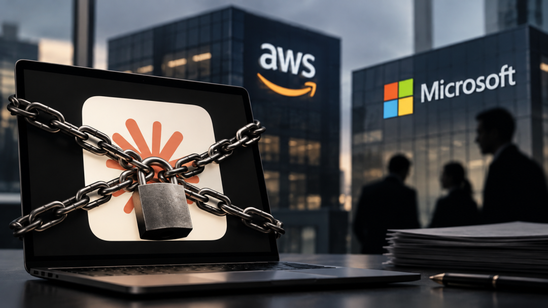 Claude 账号封禁与 AWS、微软云服务安全威胁示意图