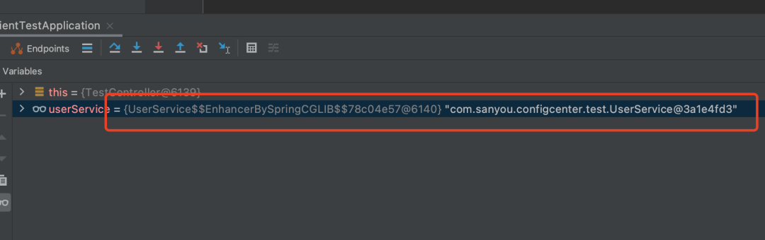 调试视图显示UserService代理对象
