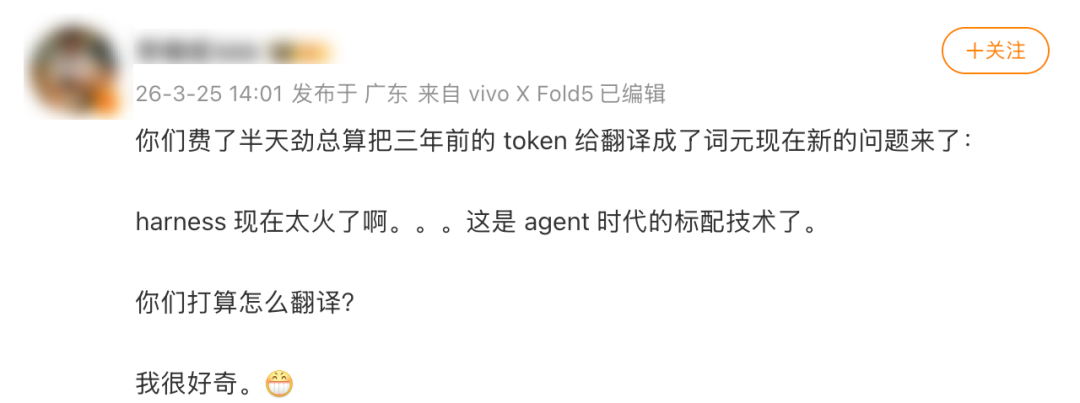 社交媒体上关于Harness翻译难点的讨论截图