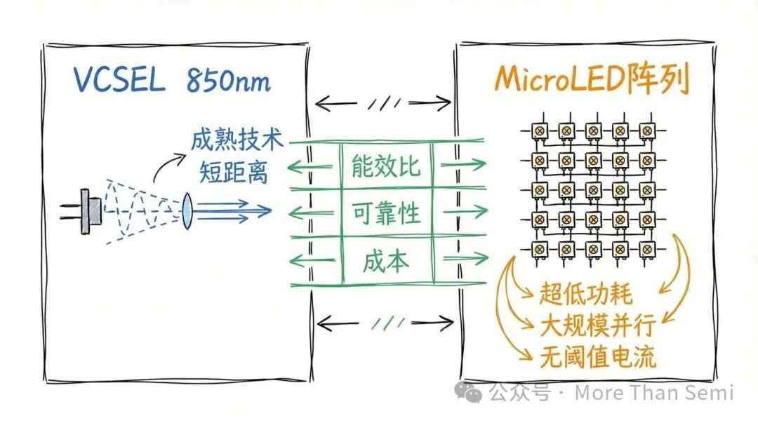 VCSEL与MicroLED技术对比图